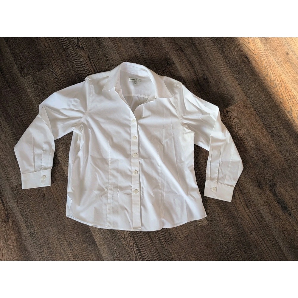 Coldwater Creek Womens 1X White Button Down Blouse 100% Cotton Long Sleeve Shirt